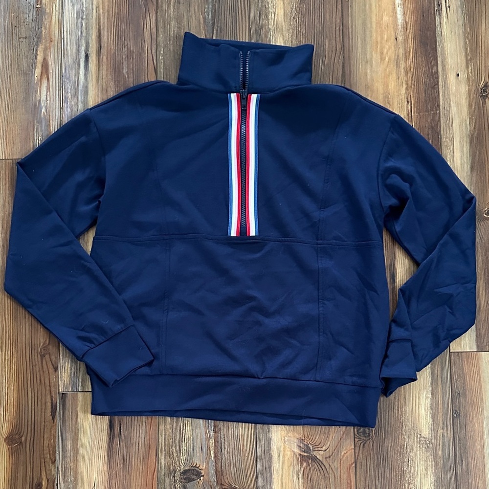 Versona Navy Cowl Neck Cropped sweeter with Red-White-Blue Stripe XS